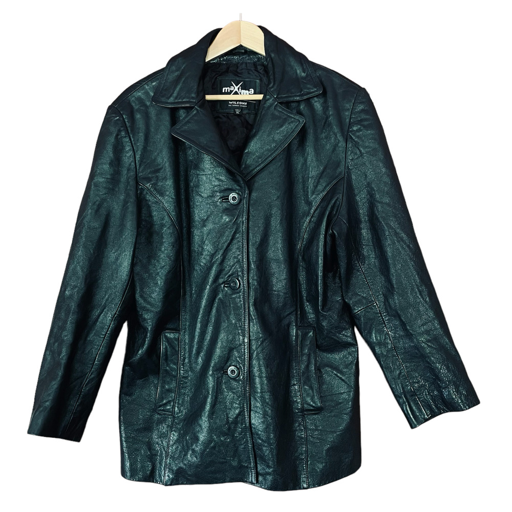 Wilsons Leather Teal-Black Sheen Button-Front Leather Jacket